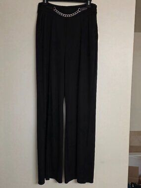 Lauren Ralph Lauren Embellished Chain-Trim Wide Leg Pants Black Size 10